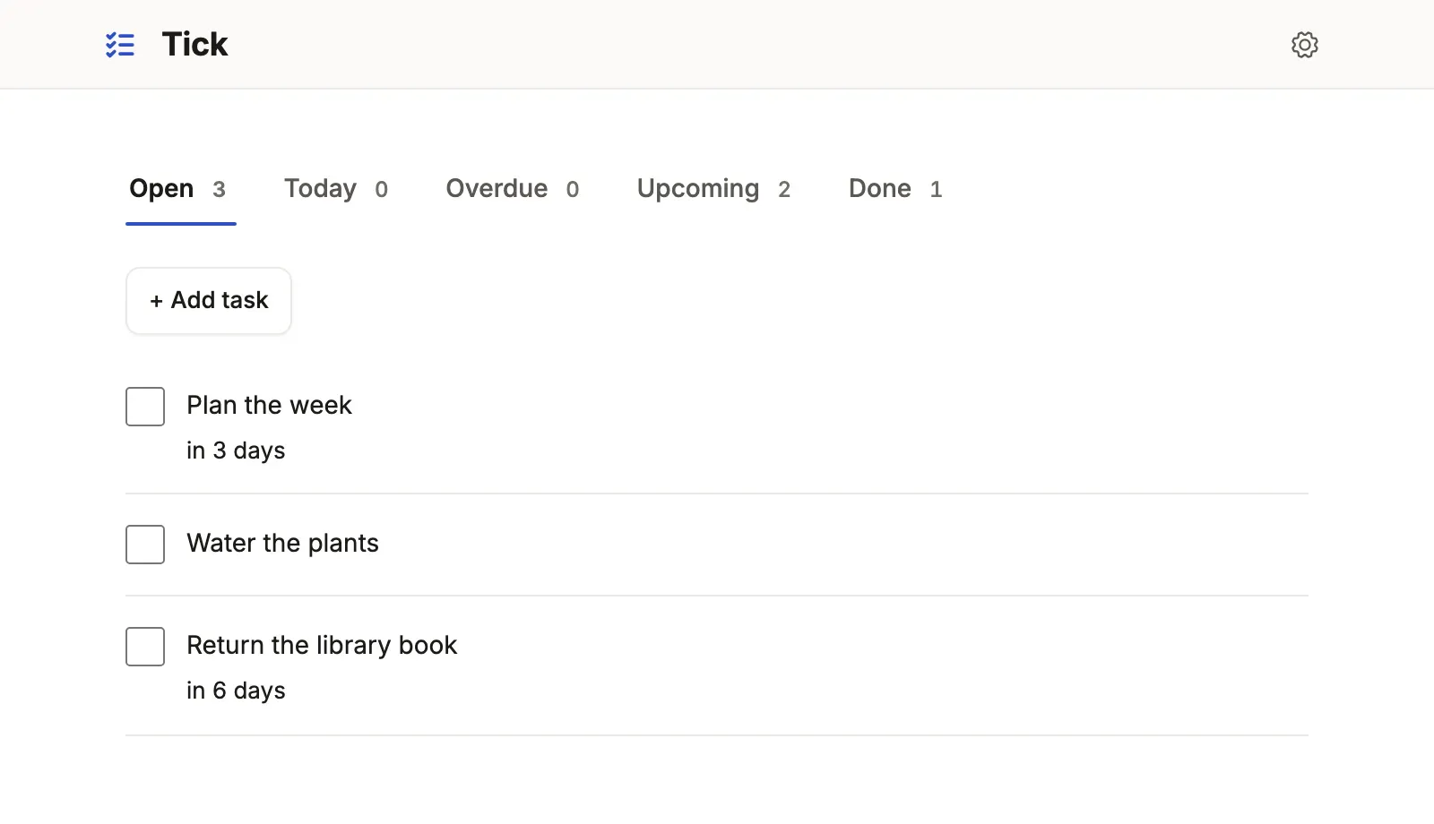 Tick: a checklist of open tasks with counted tabs.